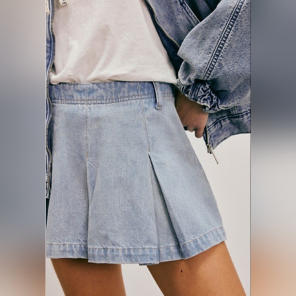 We The Free Light Blue Denim Skirt